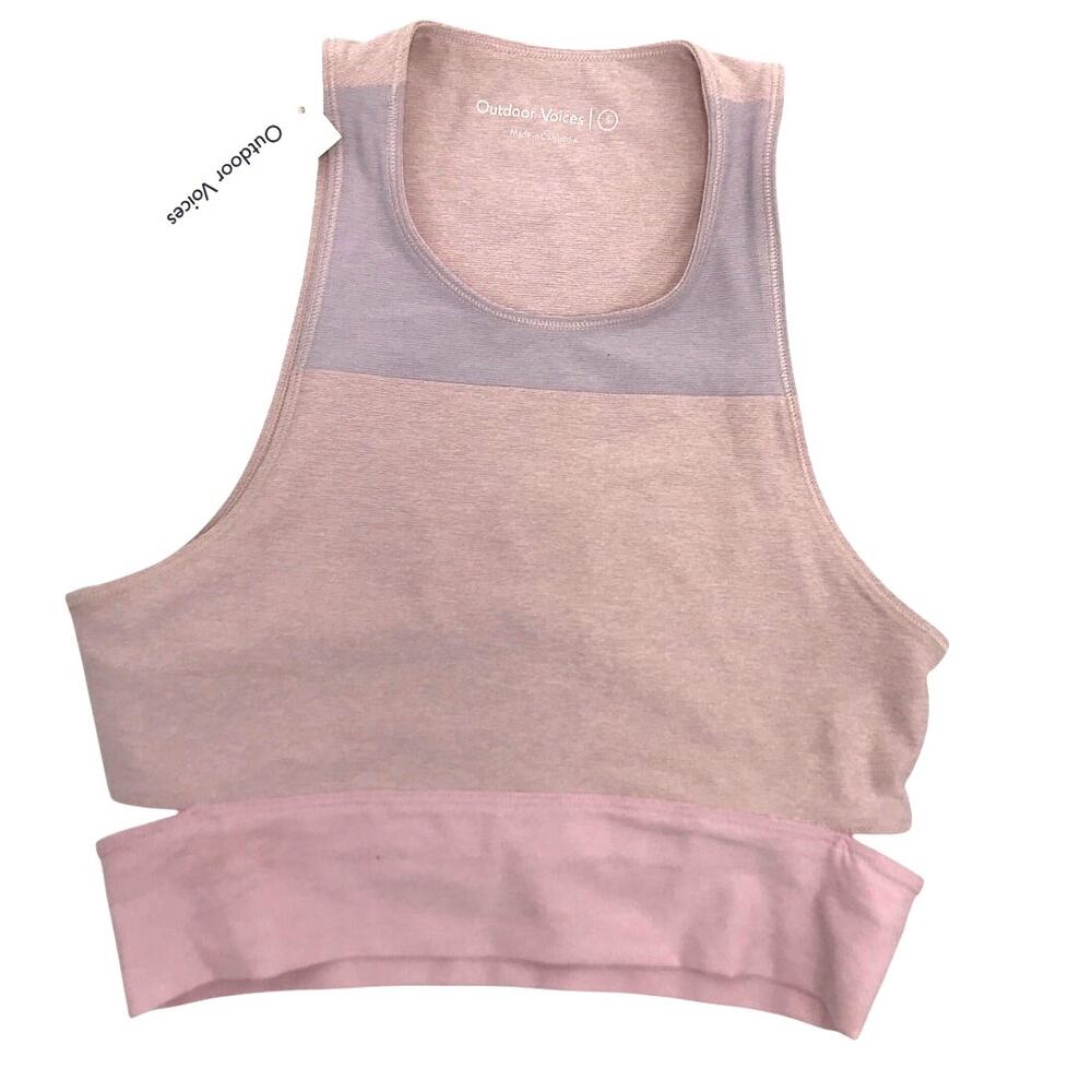 Outdoor Voices Tri-Tone Slashback Crop Top Sports Bra S Colorblock Pink
